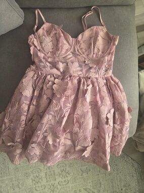 Pink Floral Lace Party Dress